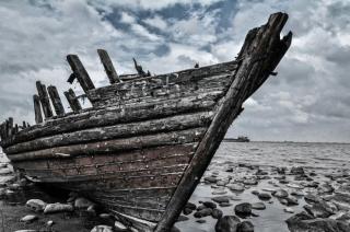 shipwreck washed on shore