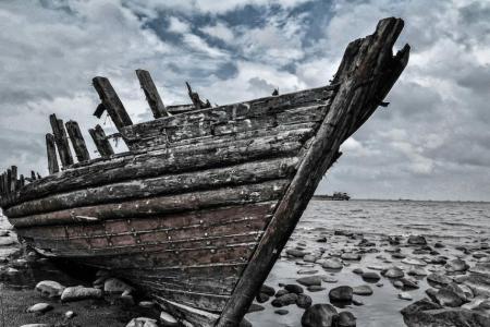 shipwreck washed on shore