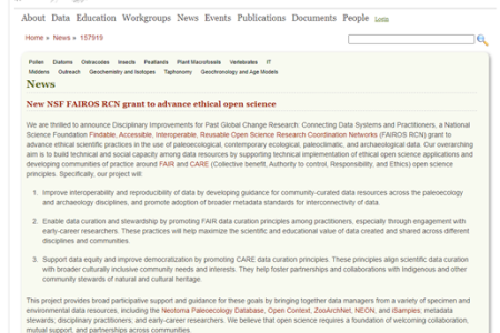 Screeshot of Neotoma Paleoecology Database website. 