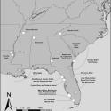 Black and white map of southeastern US with labels of field sites