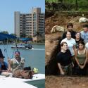 left section: Florida boat ride; right section: students standing in Singer-Moye grid